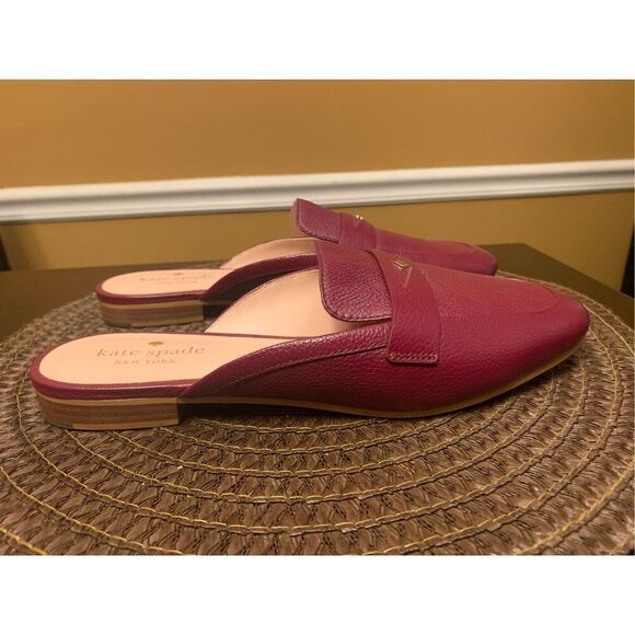 Kate Spade Caelyn 2 Pebbled Leather Flat Loafer Mules Blackberry Preserves 8.5B - Picture 3 of 8